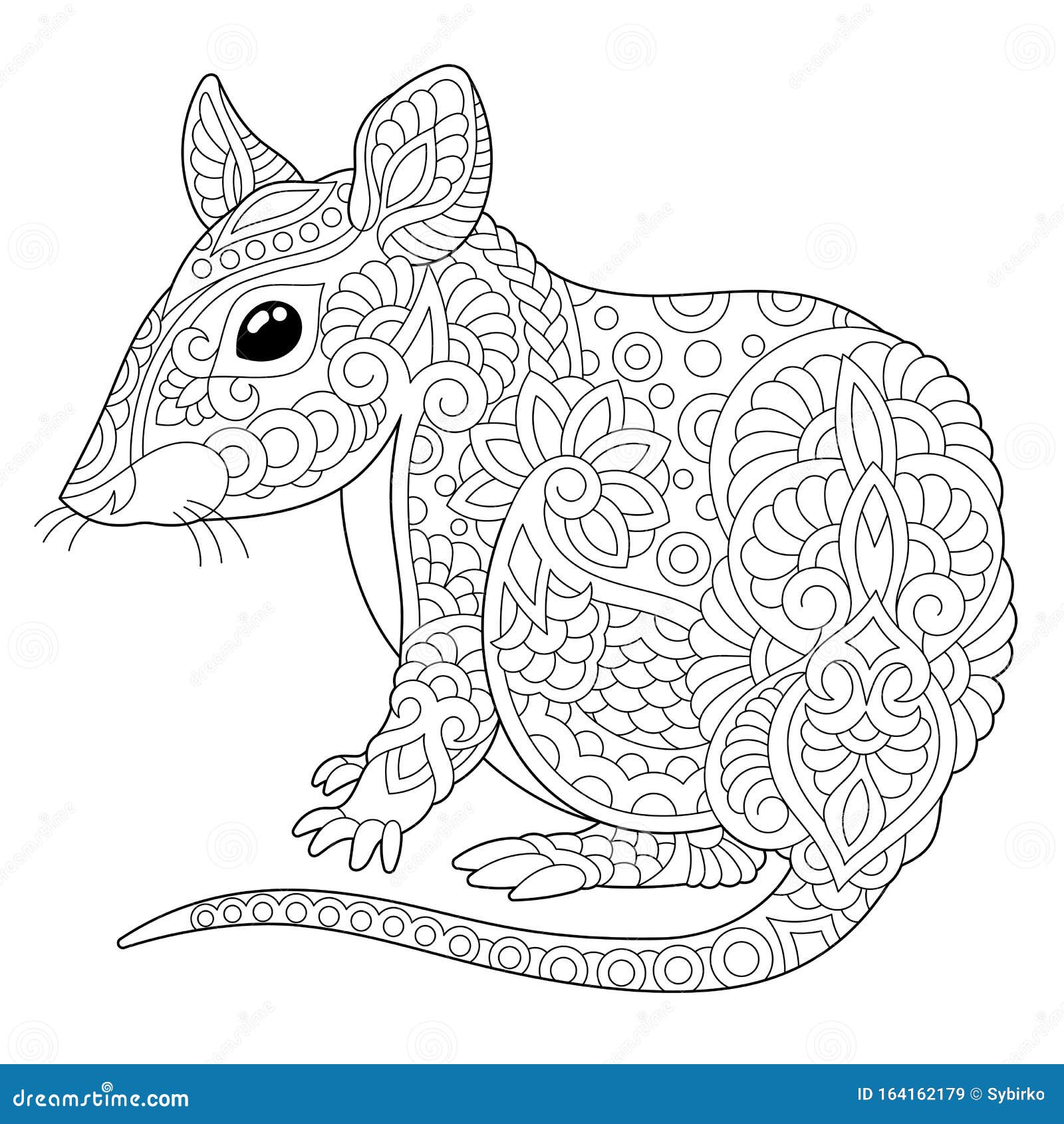 Zentangle mouse or rat coloring page stock vector