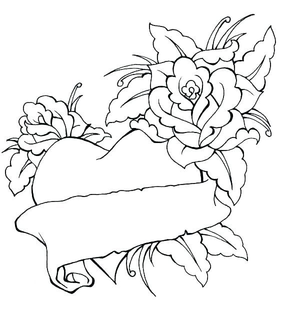 Roses and hearts coloring pages