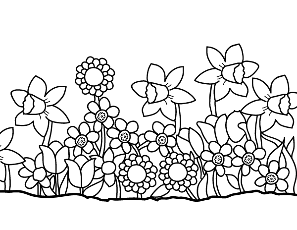 Printable spring flowers coloring page