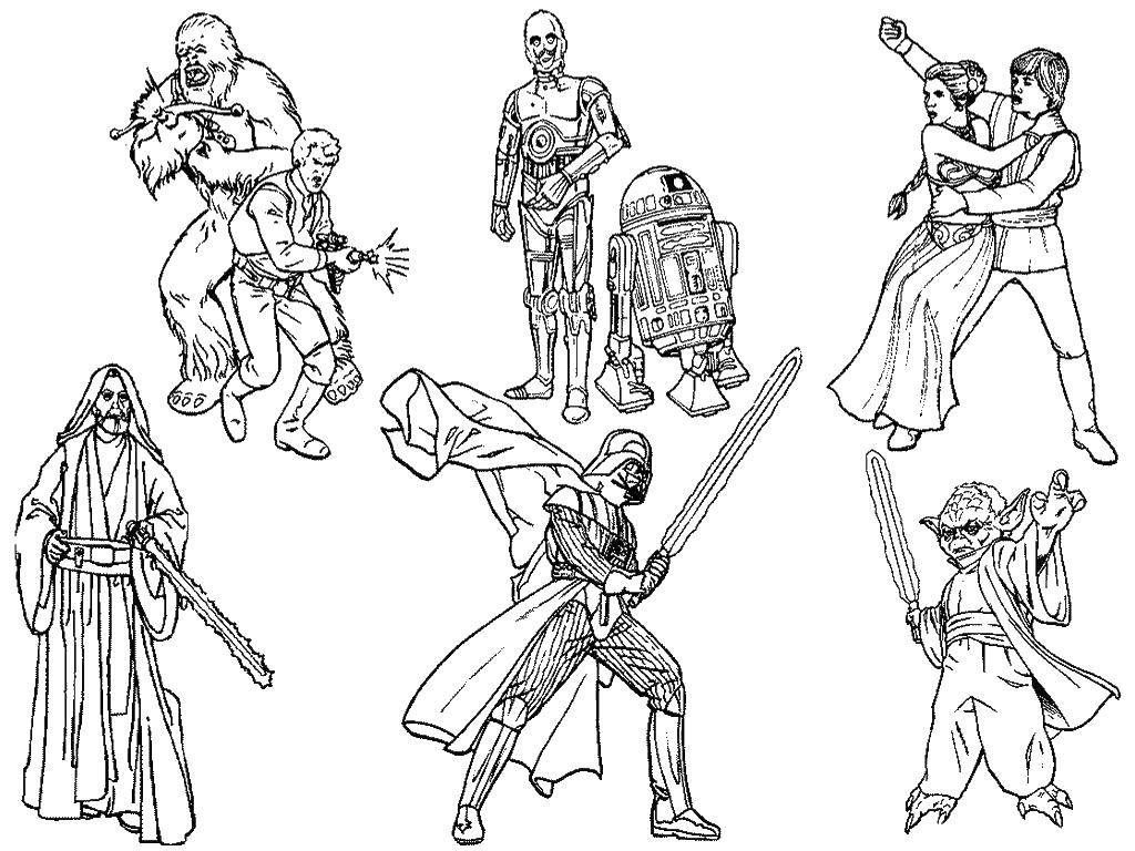 Online coloring pages coloring page different characters star wars the film download print coloring page