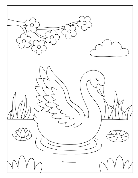 Premium vector printable cute swan coloring pages and vector for kids