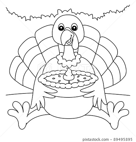 Thanksgiving turkey holding pie coloring page