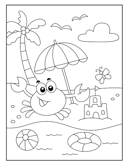 Beach coloring pages vectors illustrations for free download