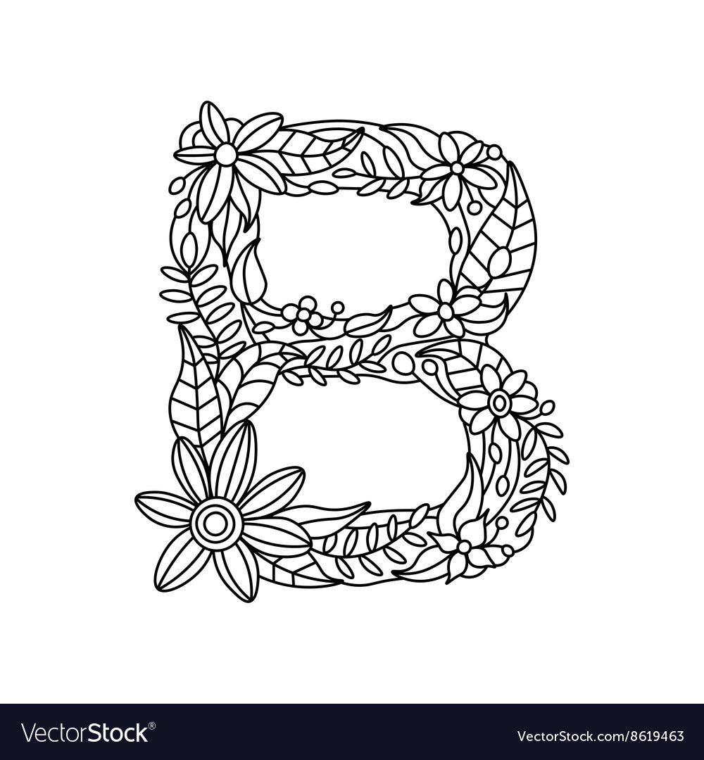 Letter b coloring book for adults royalty free vector image