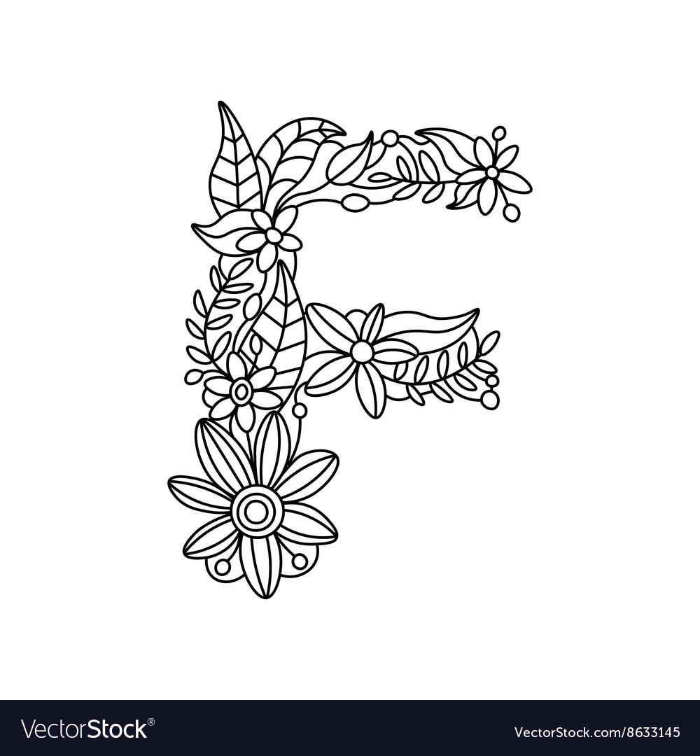 Letter f coloring book for adults royalty free vector image