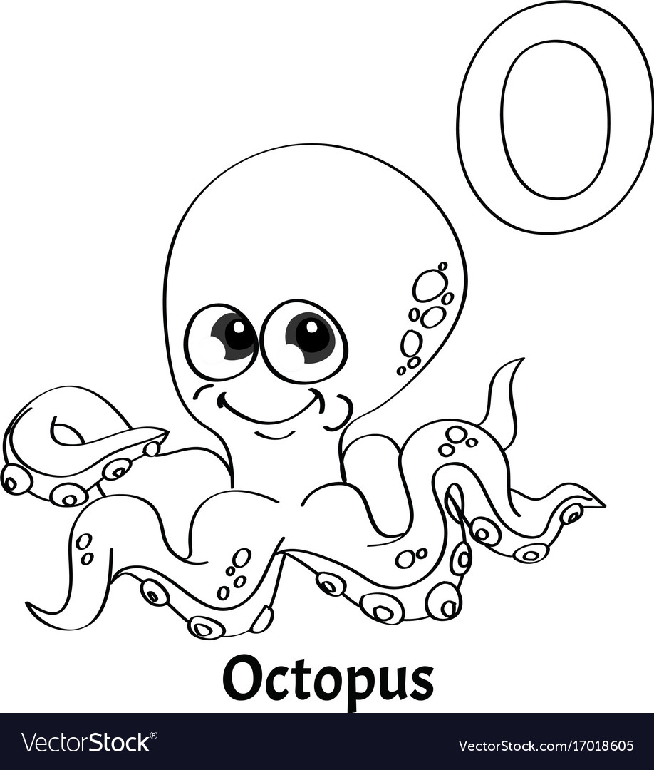 Alphabet letter o coloring page octopus royalty free vector