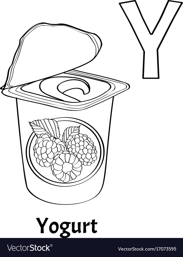 Alphabet letter y coloring page yogurt royalty free vector