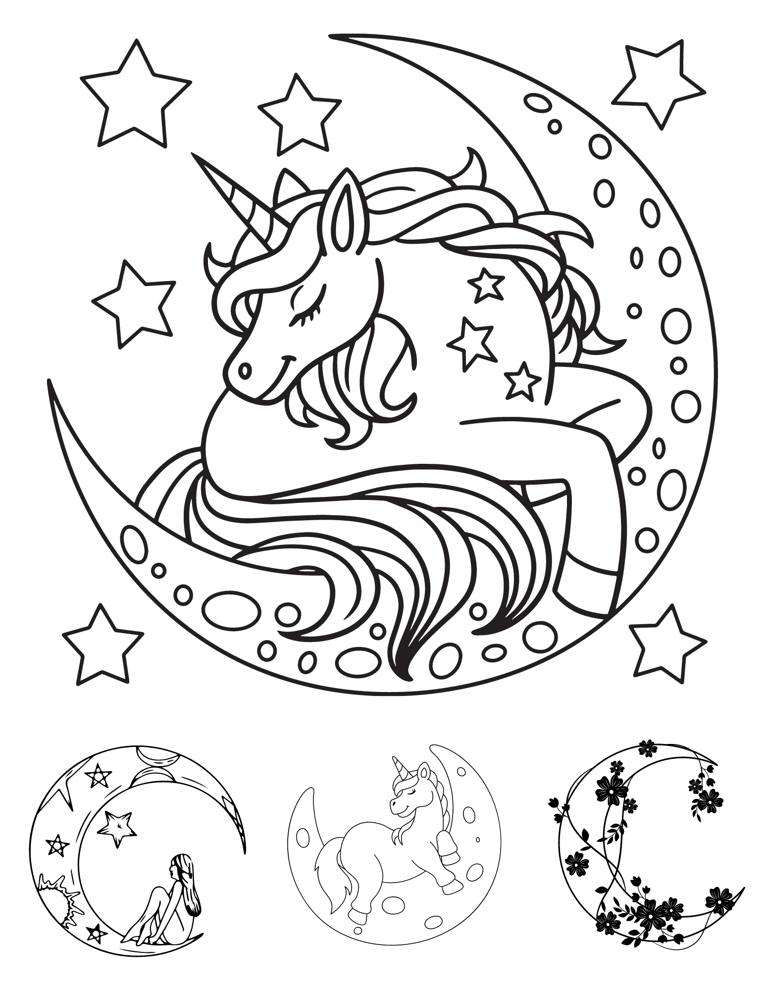 Free moon coloring pages for kids and adults