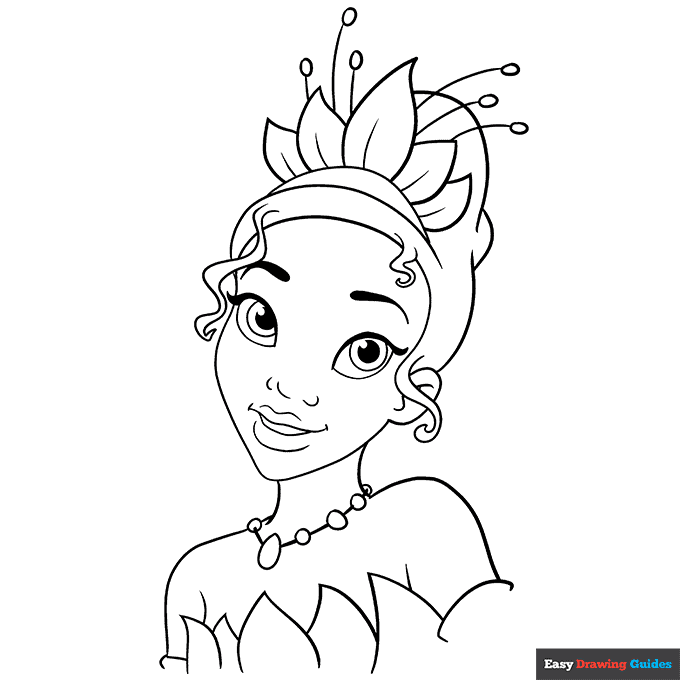 Tiana from the princess and the frog coloring page easy drawing guides