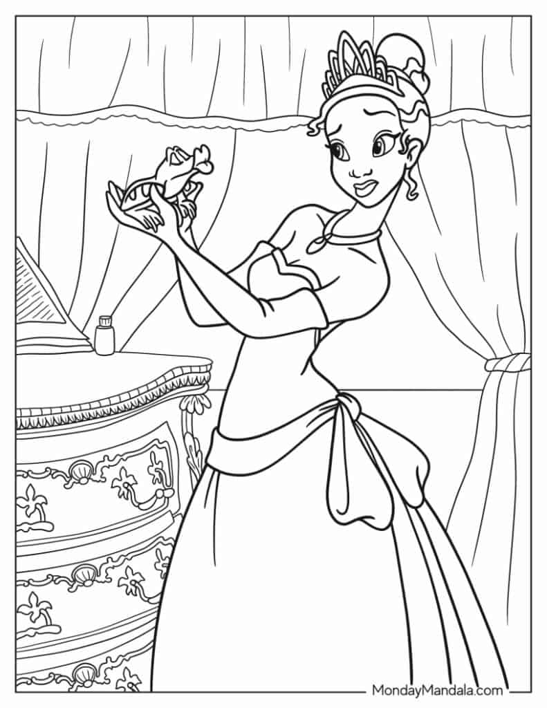 Princess the frog coloring pages free pdf printables