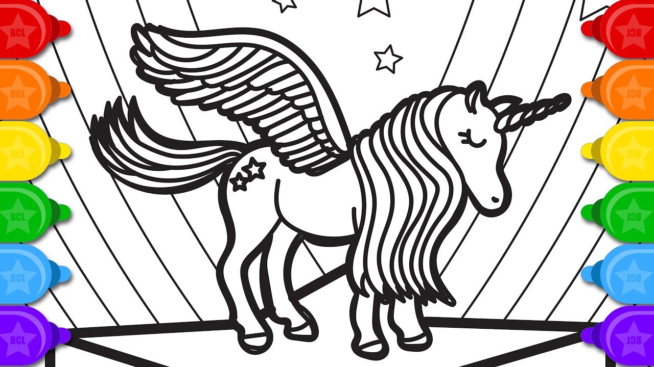 Glitter wing unicorn coloring and drawing for kids how to draw a glitter wing unicorn coloring page