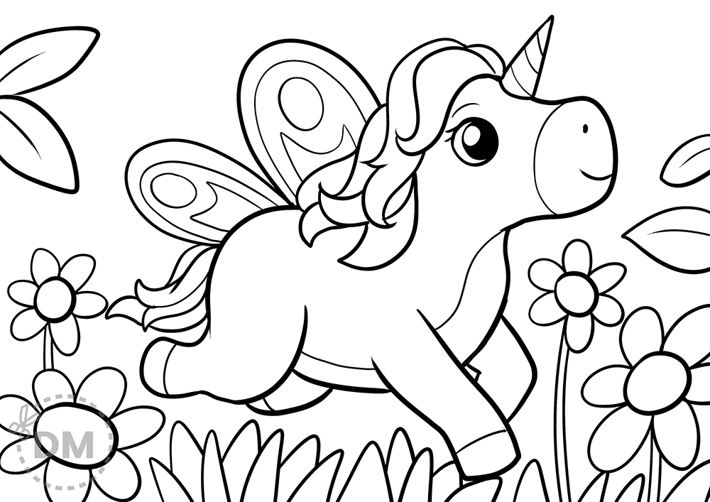 Unicorn with wings fairy coloring page