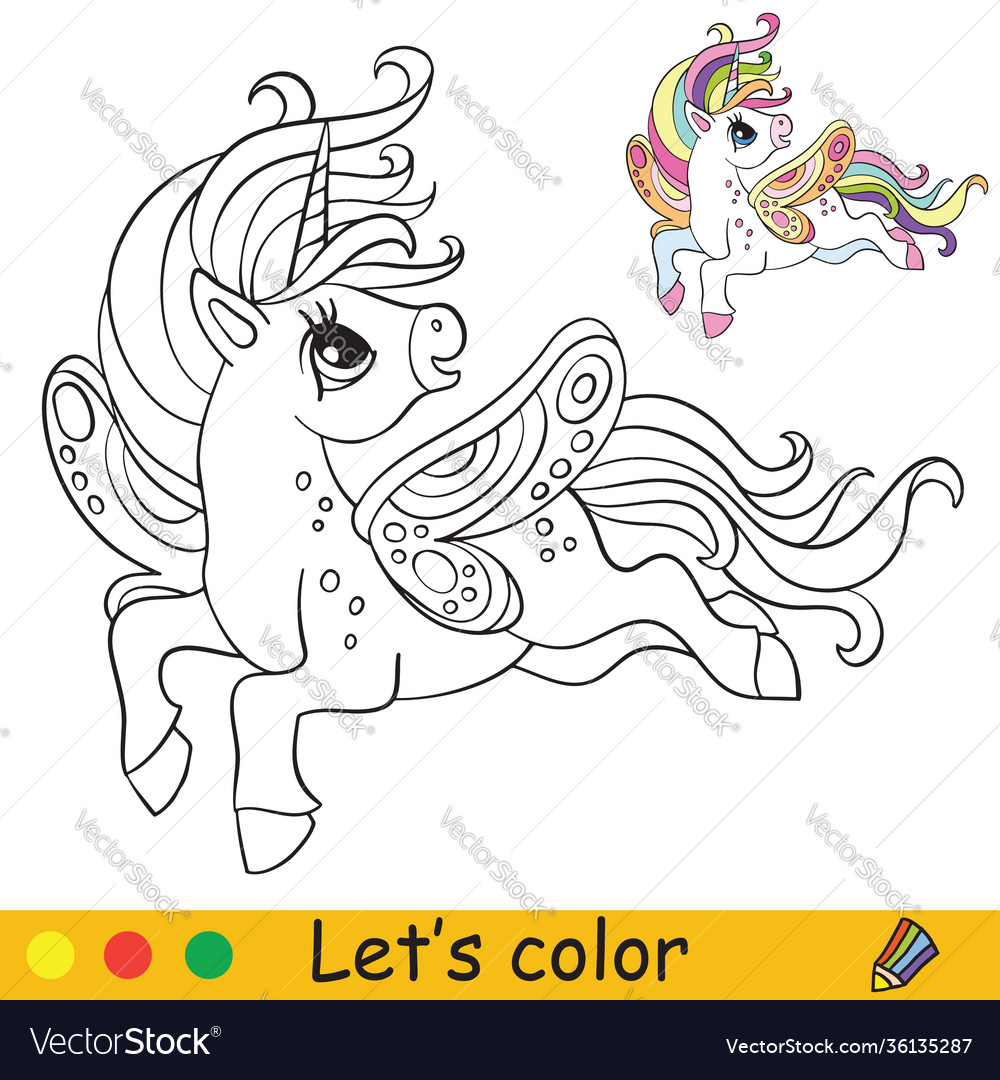 Coloring cute little unicorn with wings royalty free vector