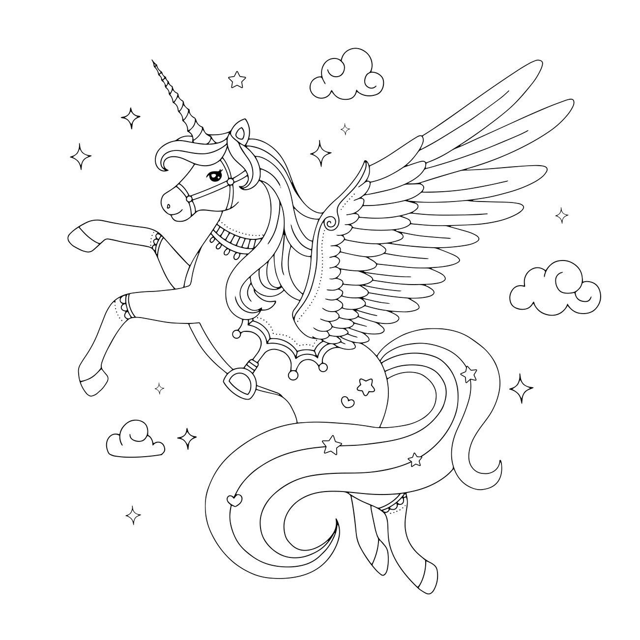 Coloring pages of unicorn with wings printable