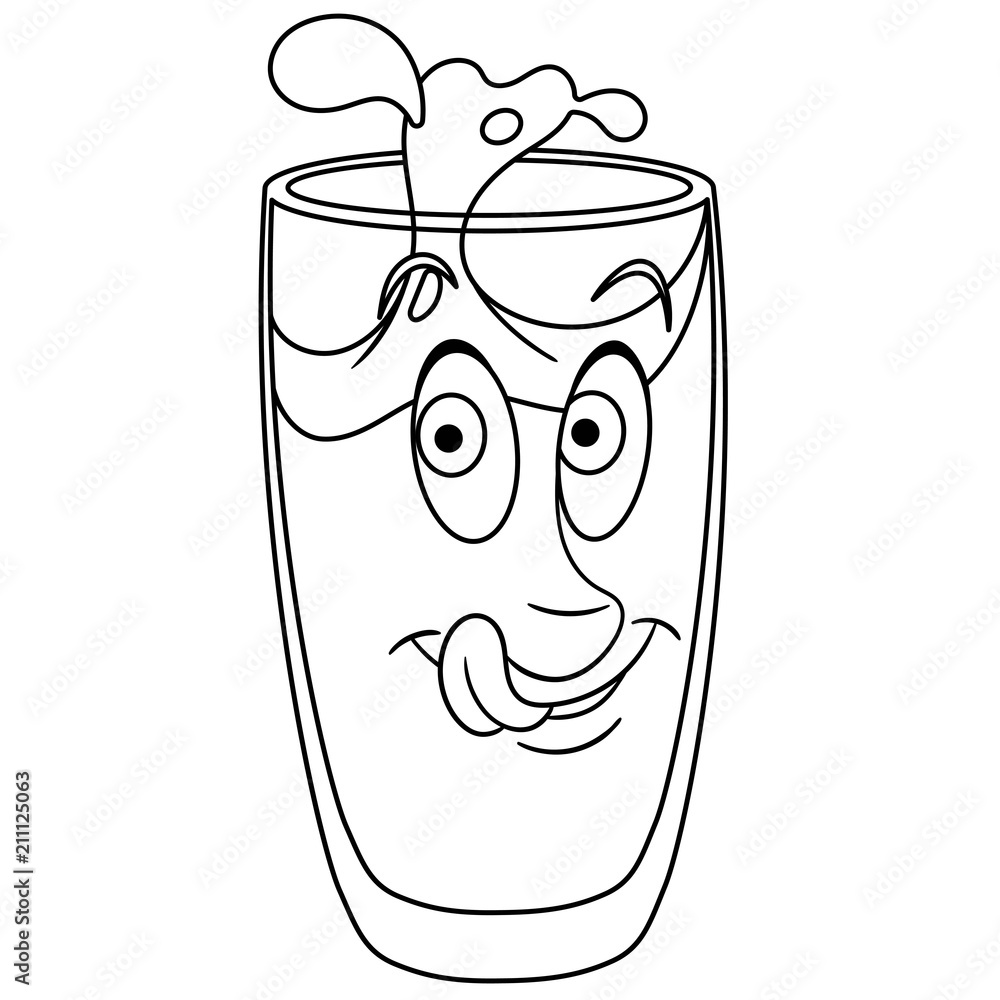 Coloring page coloring book water glass drink happy food concept cartoon design for t