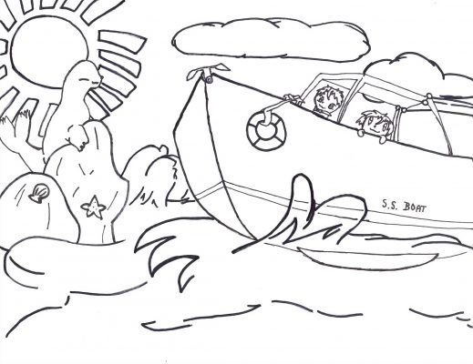 Boating printable coloring page for kids splashing water