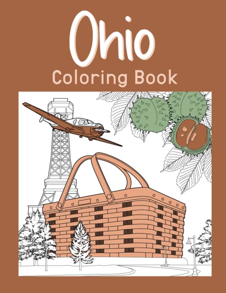 Ohio coloring book adult coloring pages painting on usa states landmarks and iconic funny stress relief pictures gifts for tourist publishing paperland books
