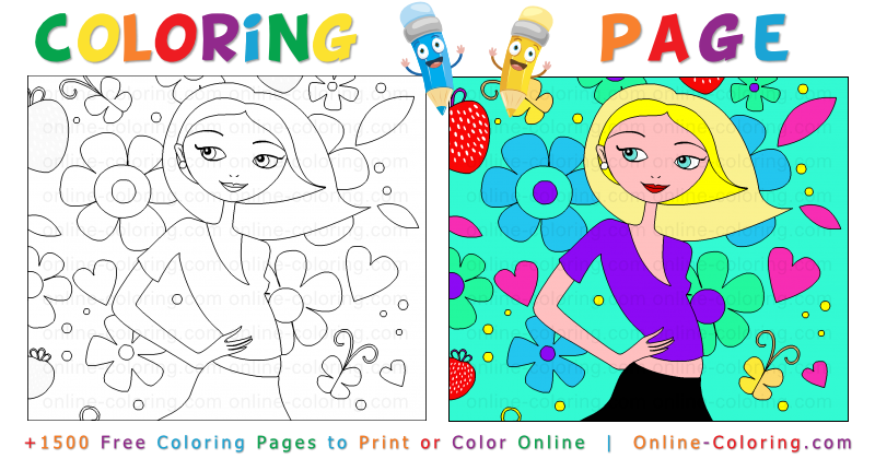 Pretty girl free online coloring page