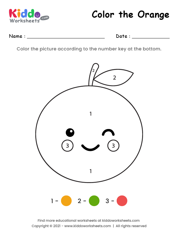 Free printable color the orange worksheet