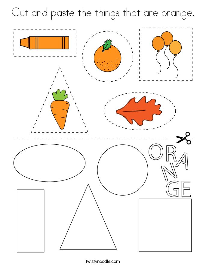 Cut and paste the things that are orange coloring page