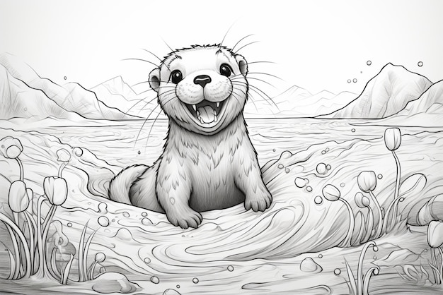 Premium ai image baby otter coloring book page kids