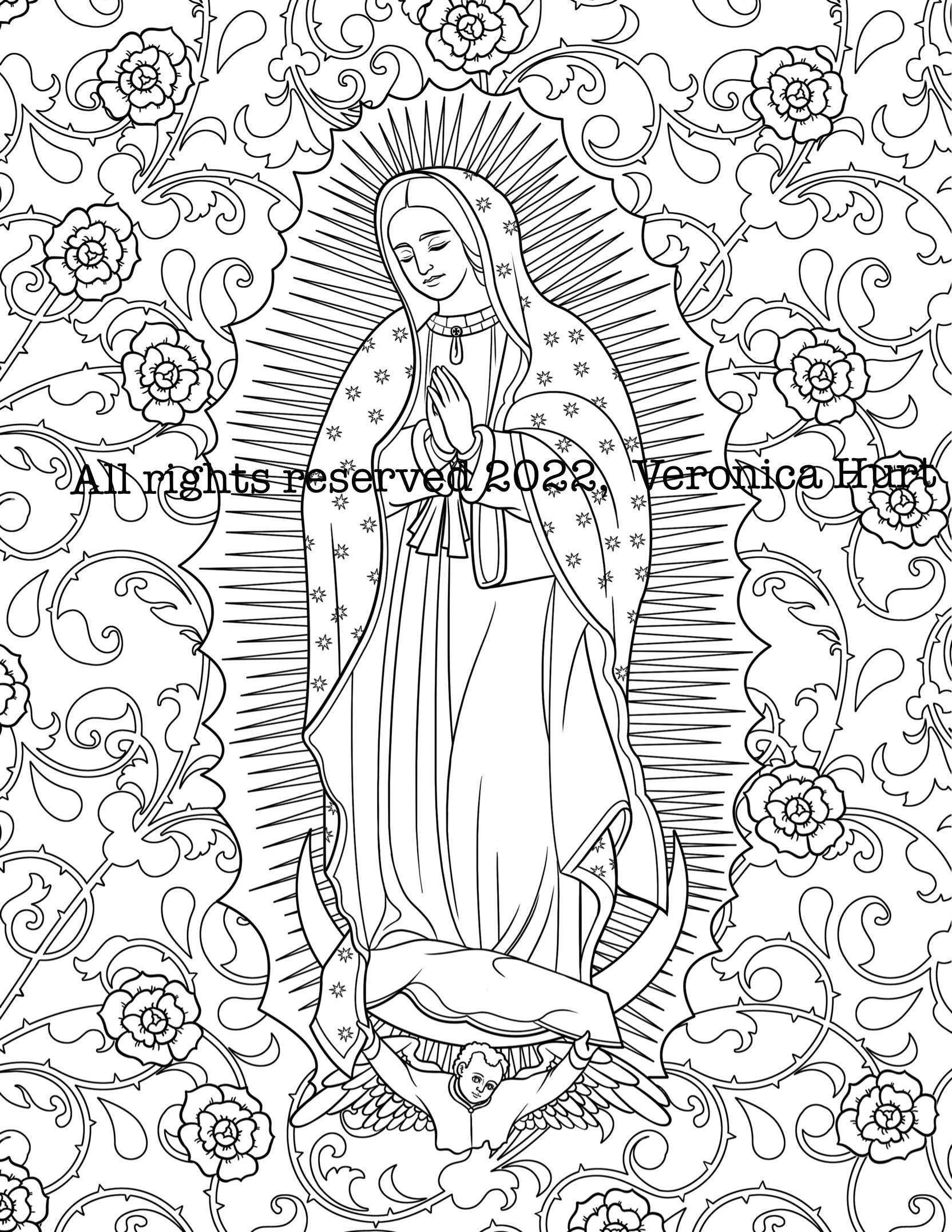 Our lady of guadalupe coloring page december saint feast day stained glass style for kids and adults