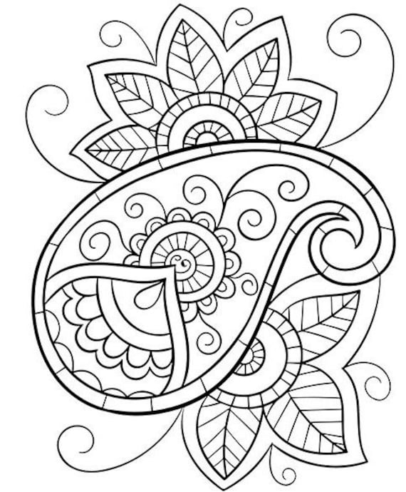 Paisley floral adult coloring pages relaxation therapy printable set of coloring pages for all ages texas california