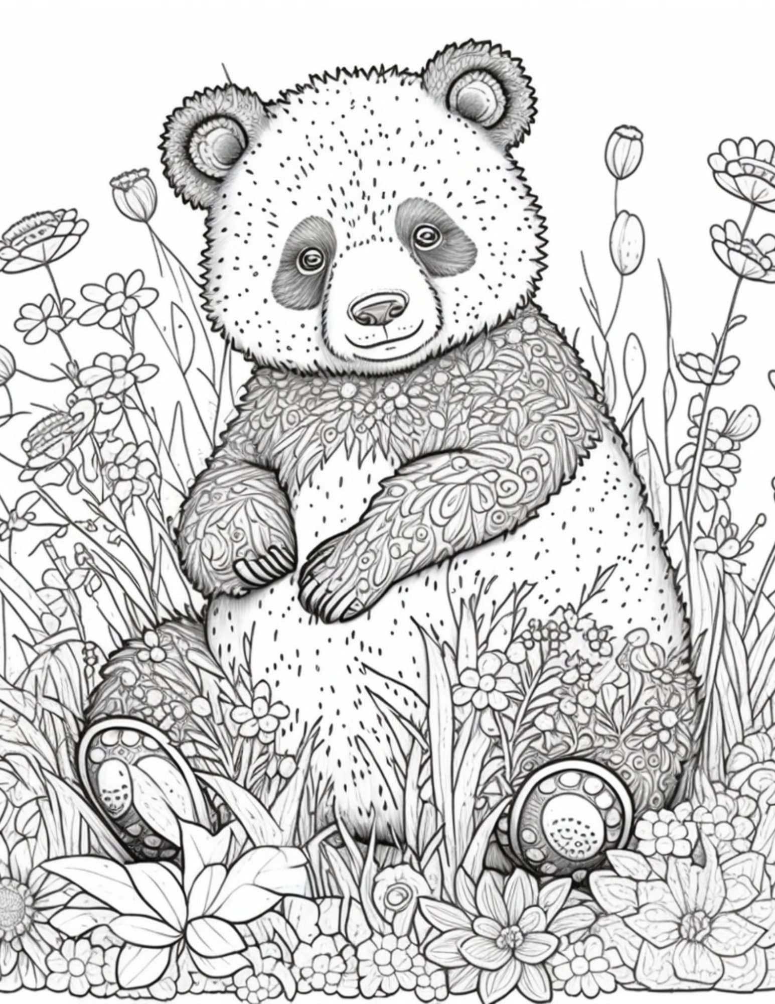 Panda bear just got done rolling down the hill coloring page digital print immediate download