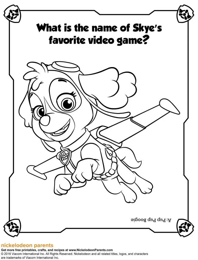 Paw patrol activity sheets and colouring game on