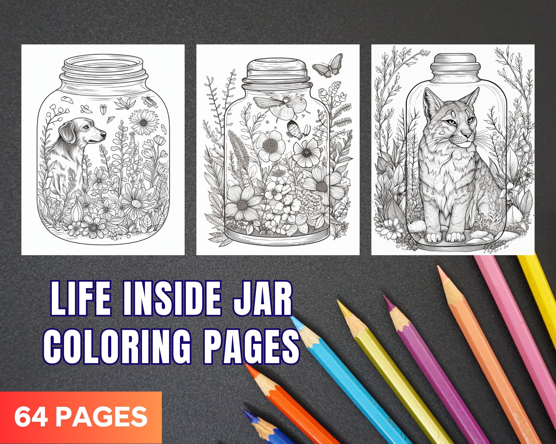 Life inside jar printable coloring pages for adults grayscale colo â coloring