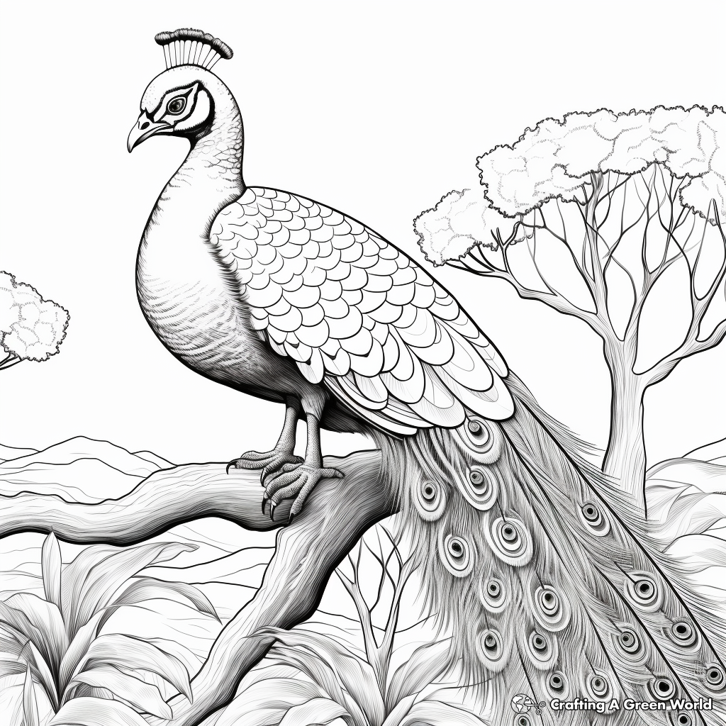 Realistic peacock coloring pages