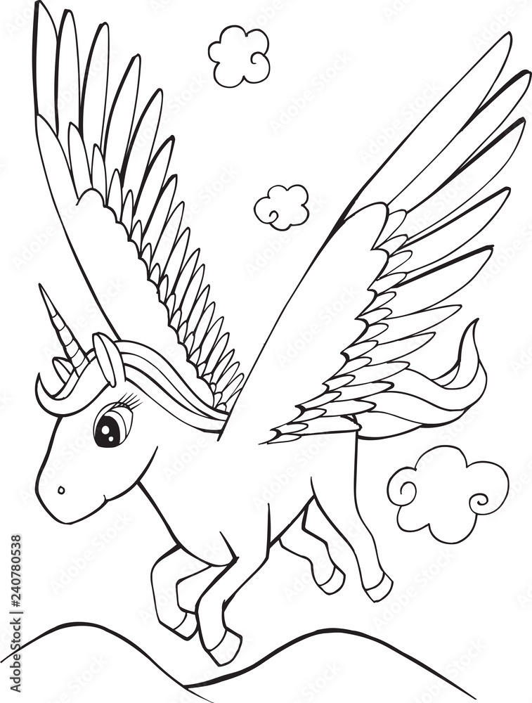 Cute unicorn pegasus coloring page vector illustration art vector