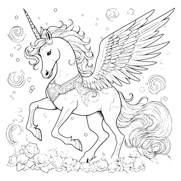 Premium vector beautiful unicorn pegasus coloring pages for kids