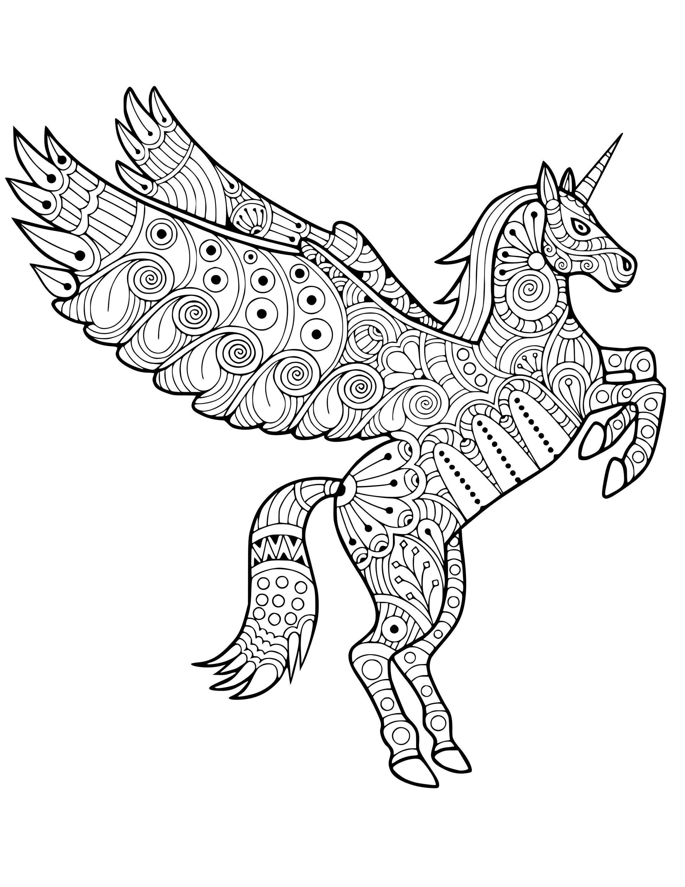 Zentangle pegasus unicorn coloring page cricut pattern silhouette variety of file types