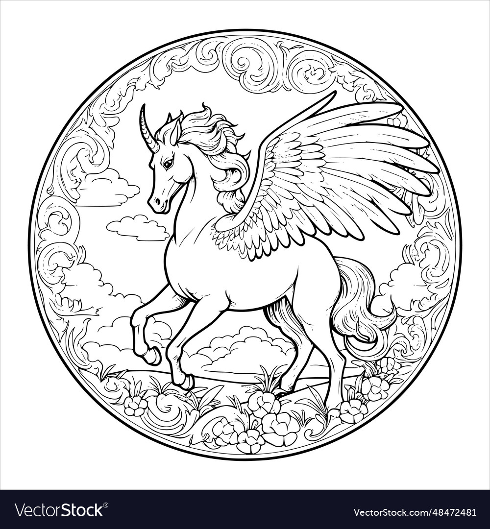 Beautiful unicorn pegasus coloring pages for kids vector image