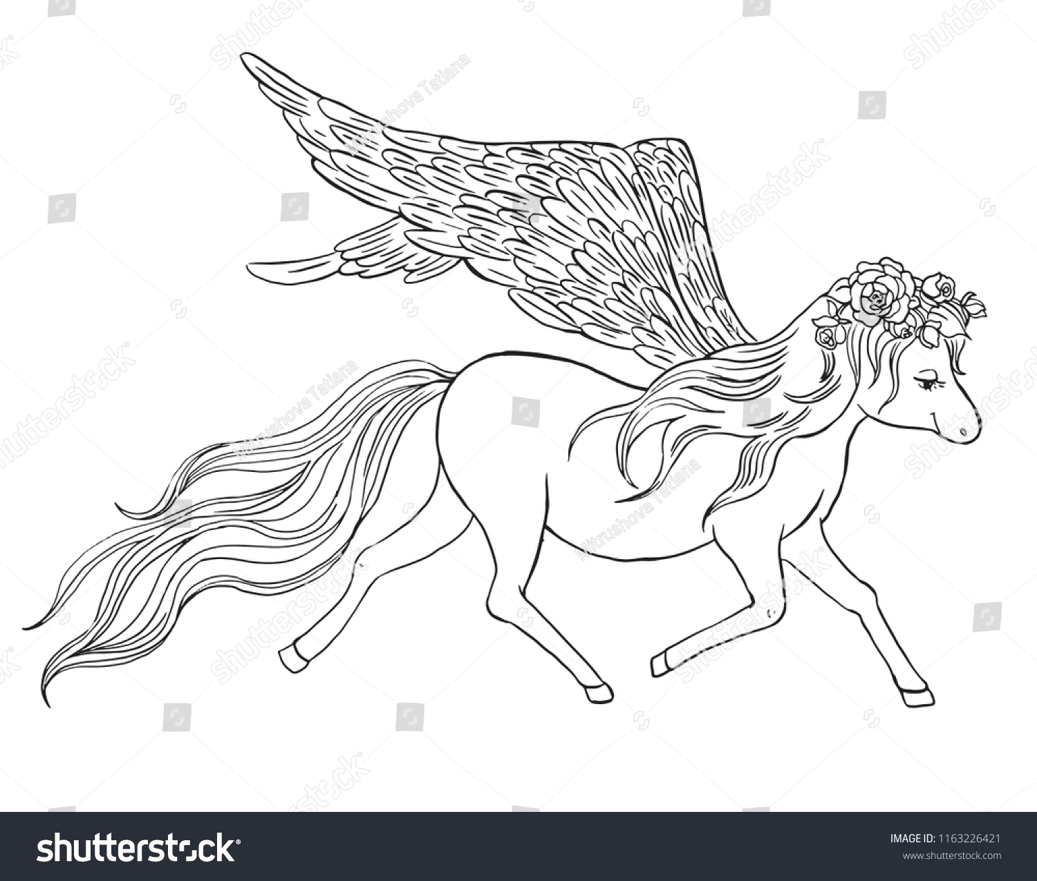 Flying pegasus coloring page kids stock vector royalty free