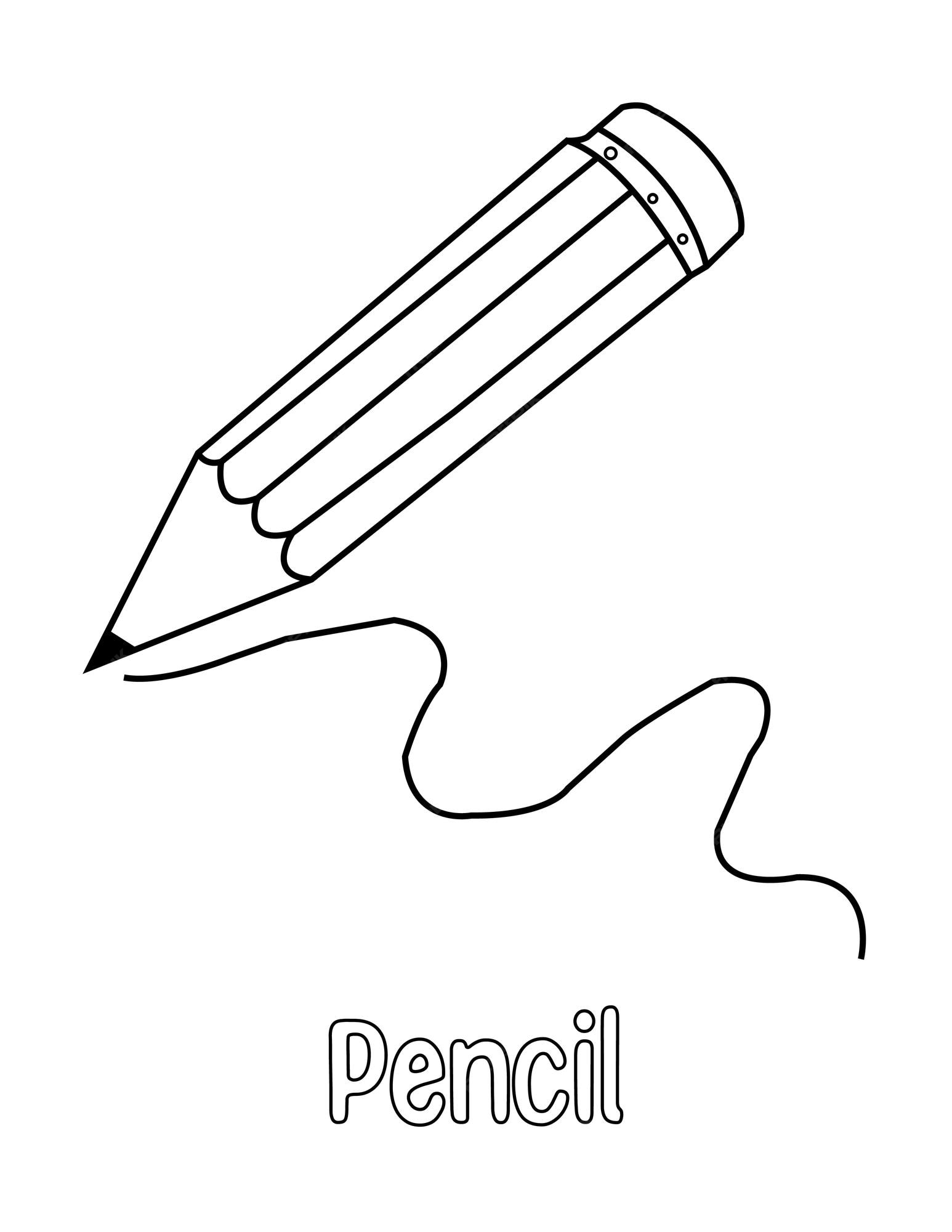 Premium vector pencil coloring page for kids with the word pencil