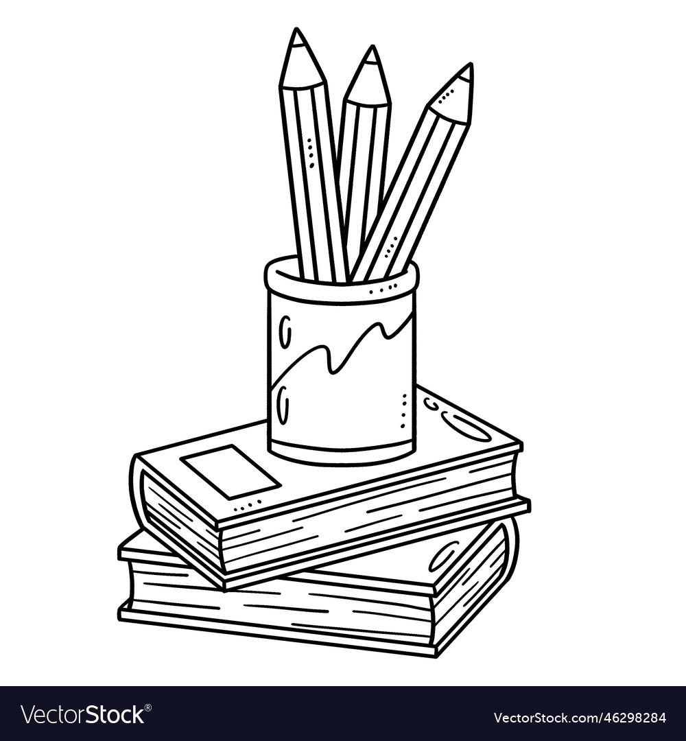 Pencil and books isolated coloring page for kids vector image