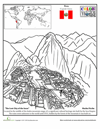 Worksheets machu picchu coloring page world thinking day world geography coloring pages