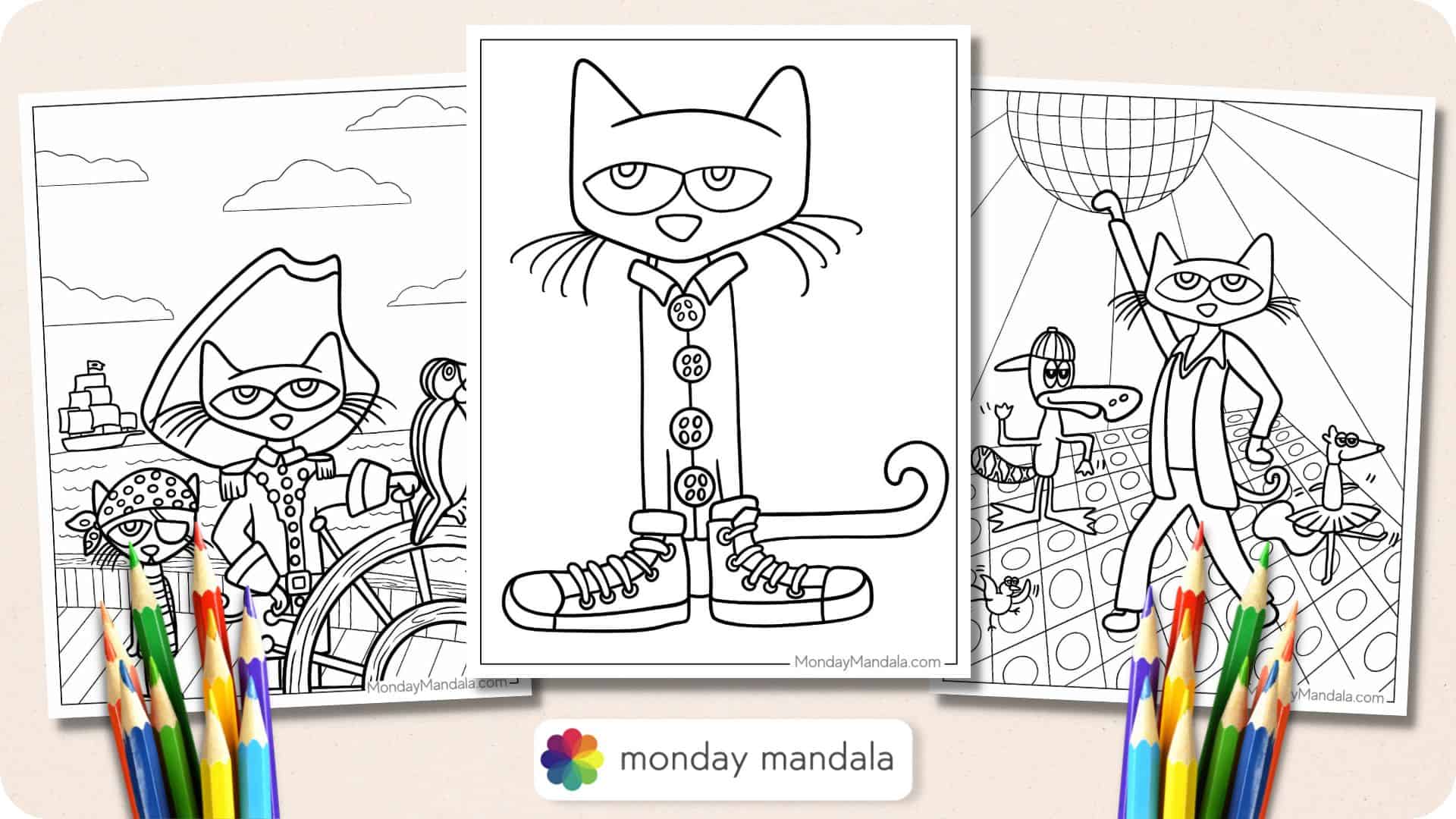 Pete the cat coloring pages free pdf printables