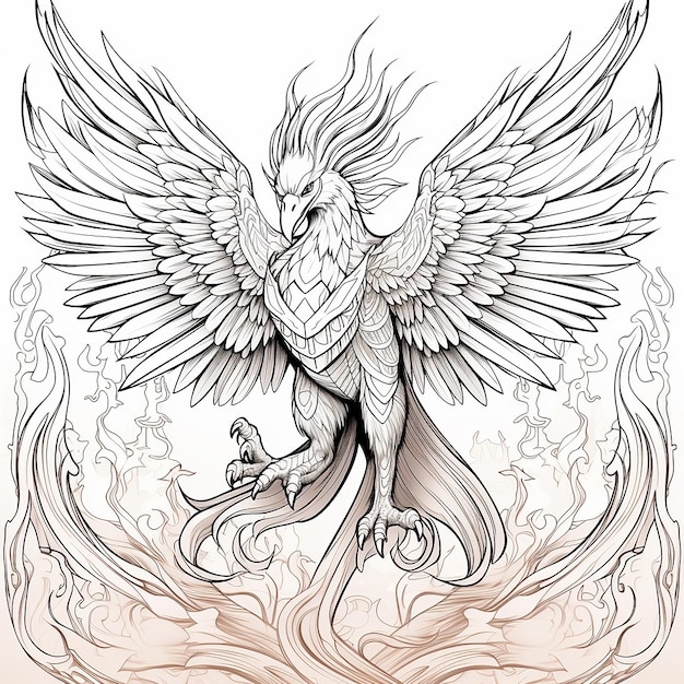 Premium ai image artistic phoenix coloring sheet expressive and detailed