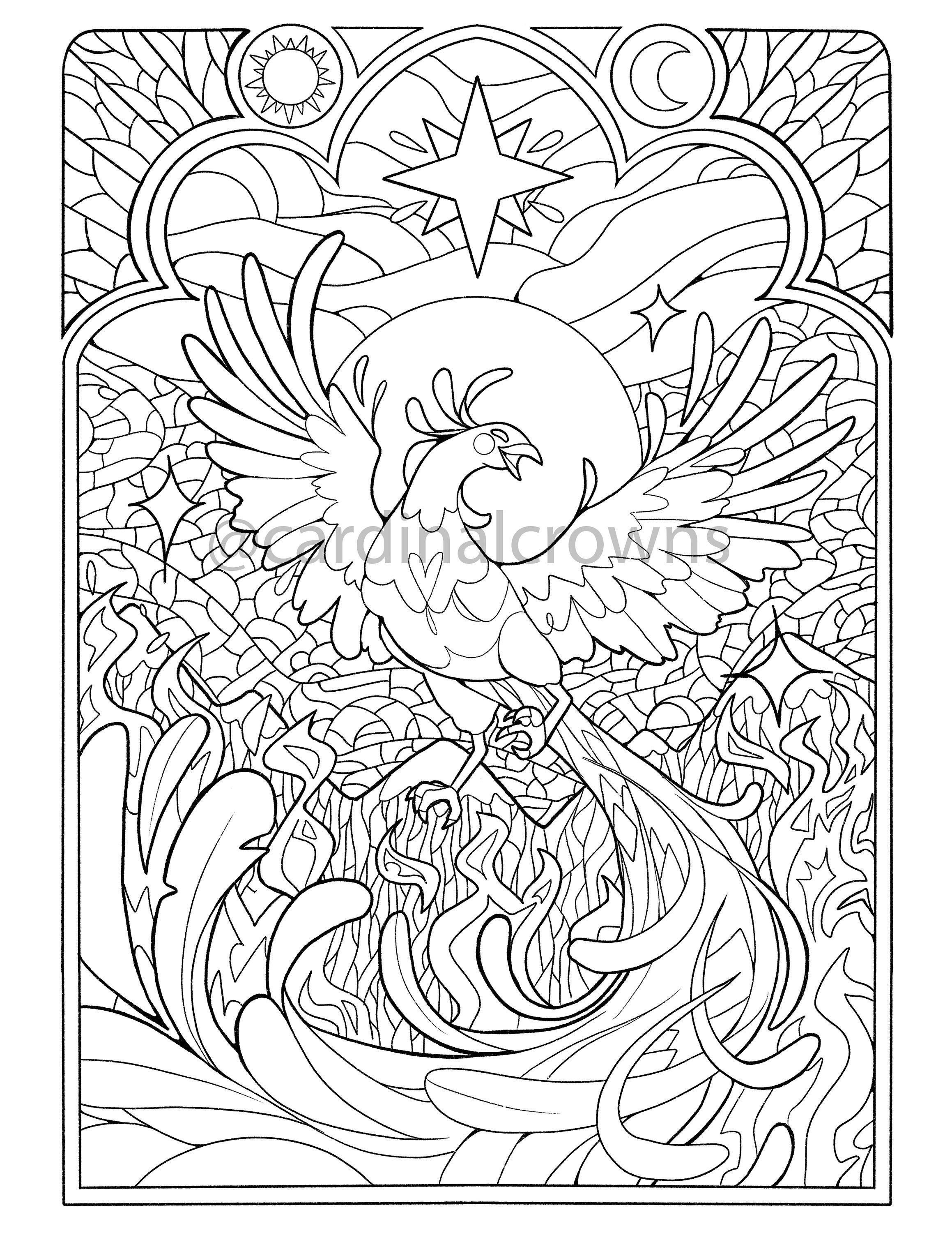 Phoenix coloring sheet fun relaxing coloring for kids adults printable or digital