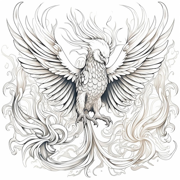 Premium ai image mesmerizing phoenix in black and white coloring page delight