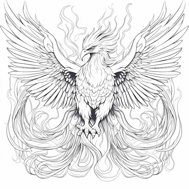 Premium ai image artistic coloring page mythical phoenix outline