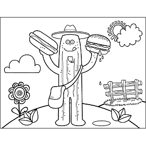 Pickle holding sandwiches coloring page