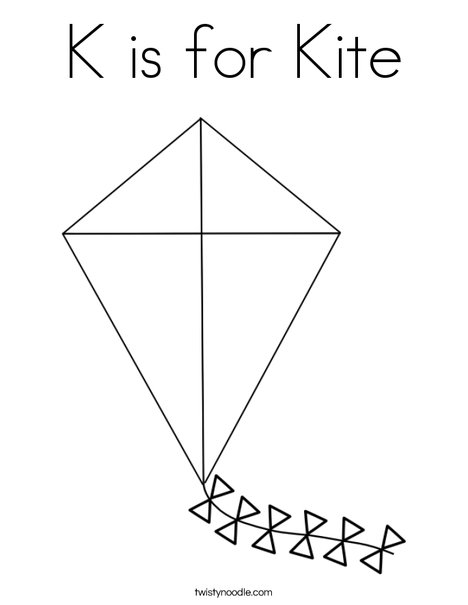 K is for kite coloring page