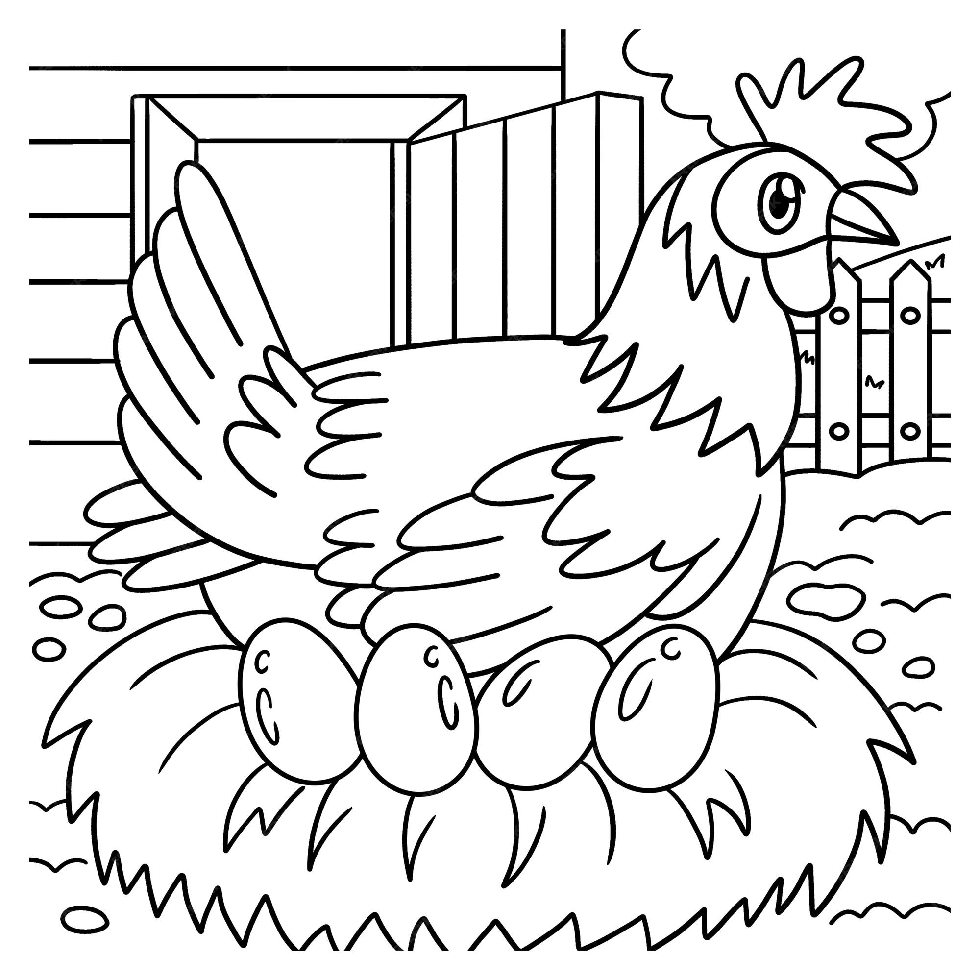 Premium vector hen chicken coloring page for kids