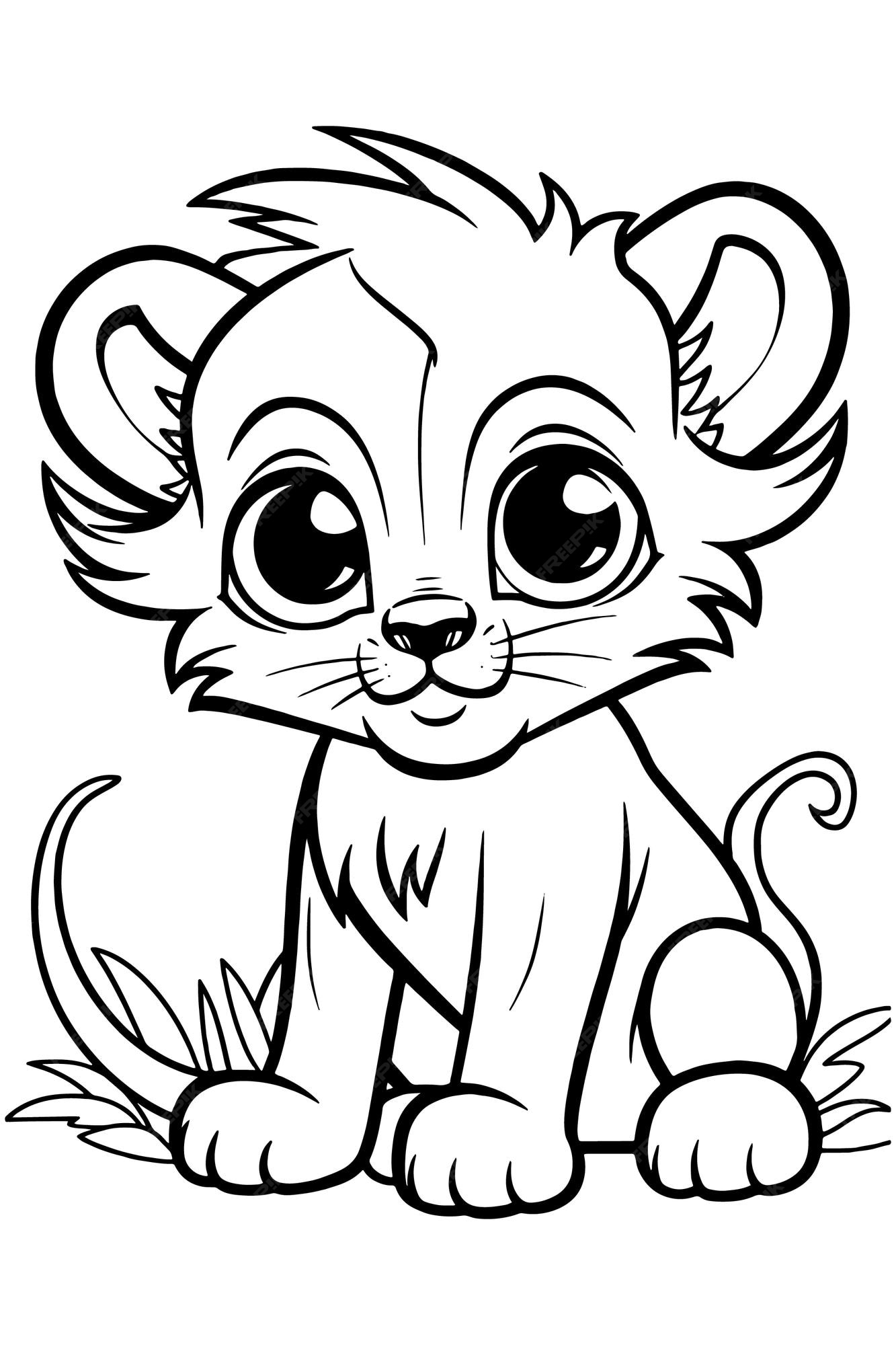 Premium vector cute animals coloring pages for kids a lion cub coloring page for kids