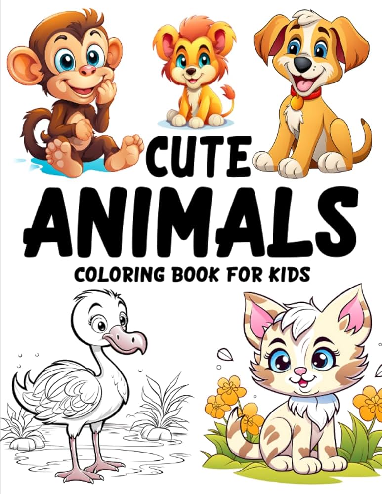 Cute animals coloring book for kids simple big coloring pages with cat lion rabbit and many more for kids ages