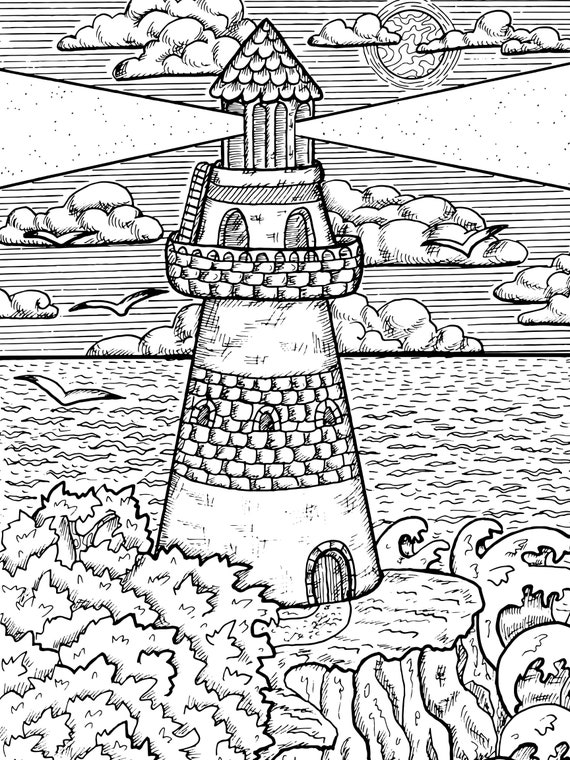 Lighthouse adult coloring book page nautical coloring page colouring sheet